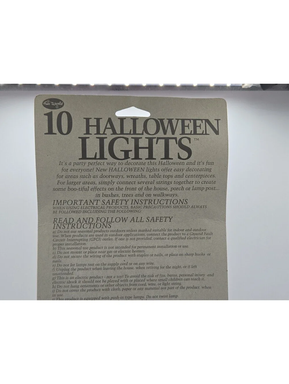 VINTAGE FUN WORLD HALLOWEEN SET OF 10 WHITE-EYED JACK-O'-LANTERN STRING LIGHTS